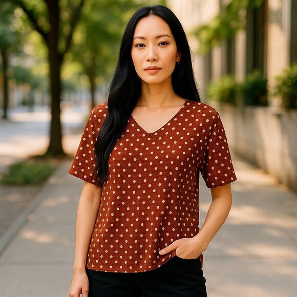 Women’s Ann Taylor Factory Polka Dot Blouse M Brown - Picture 1 of 5